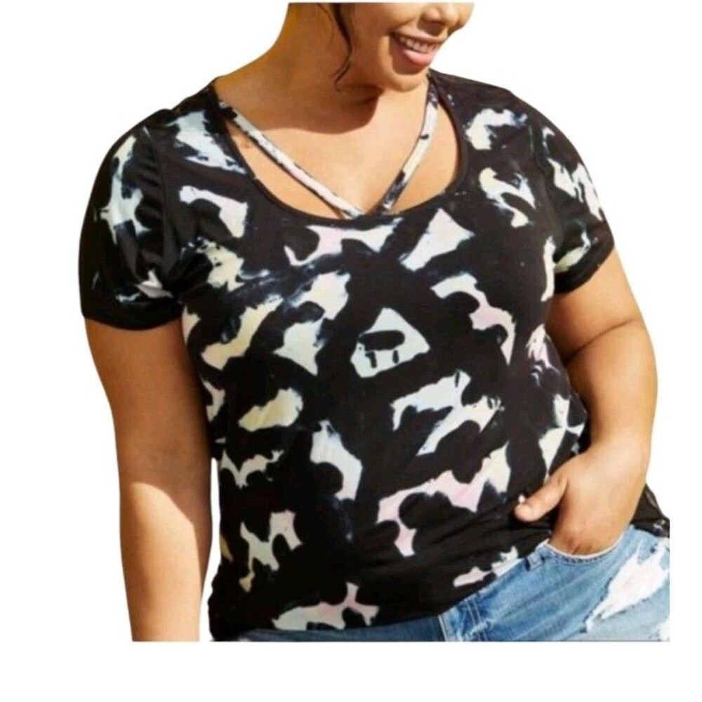 Torrid Black w Tie-Dye Super Soft knits Strappy scoop neck Shirt 2 2X Tiedye